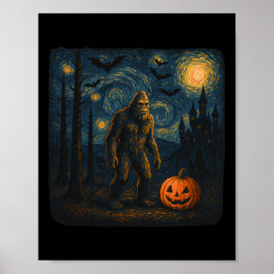 Halloween Bigfoot Starry Night Van Gogh Sasquatch Poster