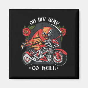 Halloween Biker Skelett auf dem Weg Vintag zu hell Magnet