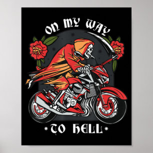 Halloween-Biker-Skelett auf dem Weg zur Hölle Vint Poster