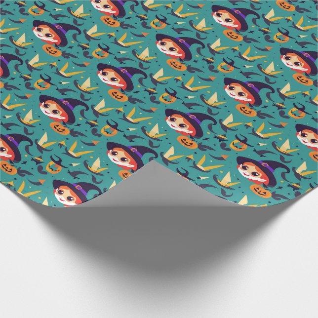 Halloween-Bild mit einem fröhlichen Hexengesicht Geschenkpapier (Ecke)