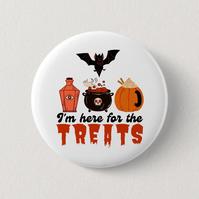 Halloween bin ich für die Leckereien hier Button (Vorderseite)