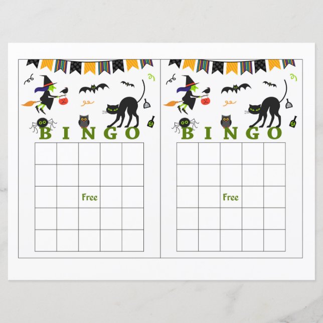 Halloween-Bingo, Halloween-Hexe, Fledermaus (Vorderseite)