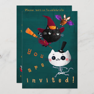 Halloween Birthday Hexenkatze Bat Vampire Skelett Einladung
