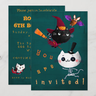 Halloween Birthday Hexenkatze Bat Vampire Skelett Einladung