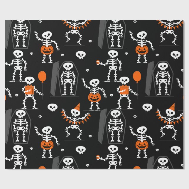 halloween birthday party skeleton coffin skull geschenkpapier (Flach)