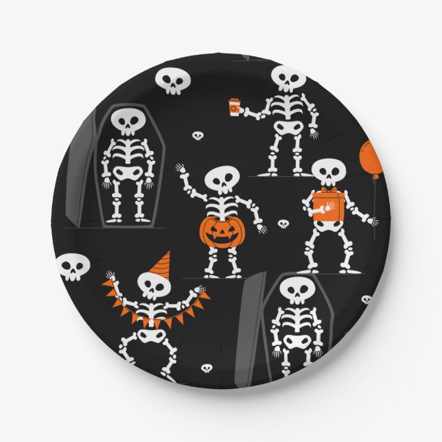 halloween birthday party skeleton coffin skull pappteller (Vorderseite)