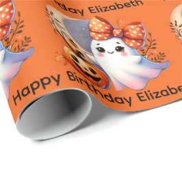 Halloween Birthday Personalize Name Girly Ghost Geschenkpapier