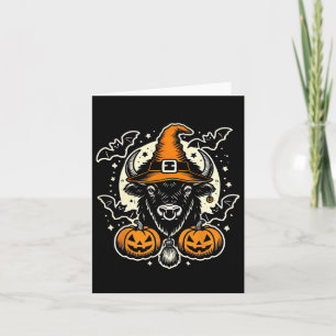 Halloween Bison Spooky Hexenhut und Pumpkins Art Karte