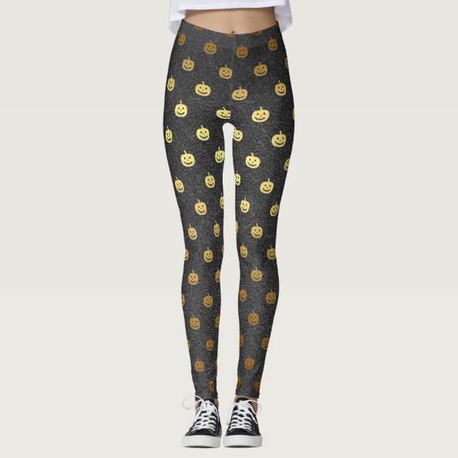 Halloween Black and Gold Foil Pumpkin-Kostüm Leggings (Vorderseite)
