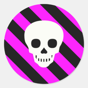 Halloween Black and Hot Pink Stripes Pattern Runder Aufkleber