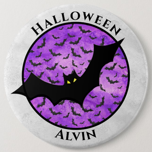 Halloween Black Bat Random Muster Lila BG Button (Vorderseite)