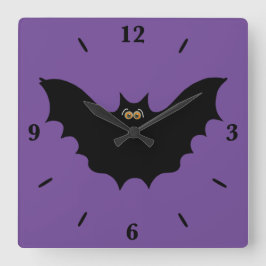 Halloween Black Bat Square Wall Uhr