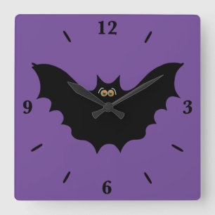 Halloween Black Bat Square Wall Uhr