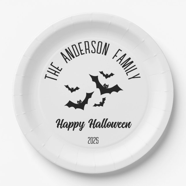 Halloween Black Bats Personalisiert Name Year Pappteller (Vorderseite)