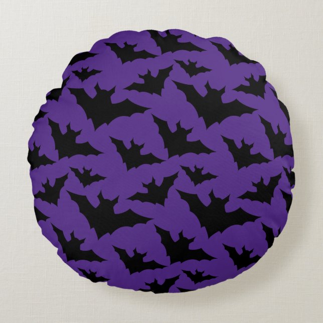 Halloween black bats purple cool spooky pattern rundes kissen (Vorderseite)