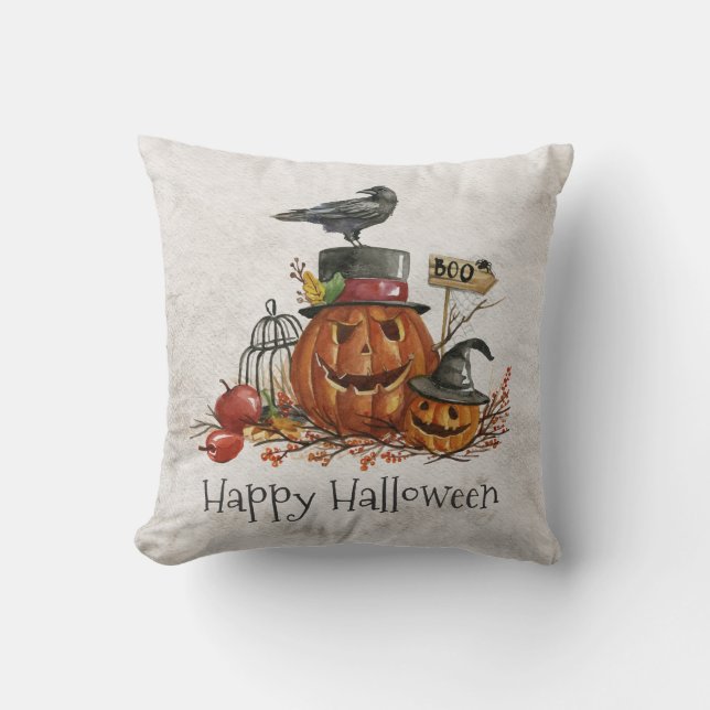 Halloween Black Bird und Pumpkins | Dekokissen (Vorderseite)