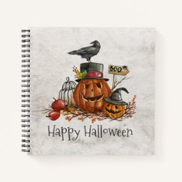 Halloween Black Bird und Pumpkins | Notizbuch