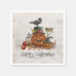 Halloween Black Bird und Pumpkins | Serviette