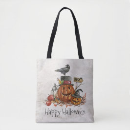 Halloween Black Bird und Pumpkins | Tragetasche