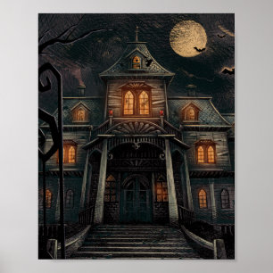 Halloween Black Blue Orange Spuk Manor Poster