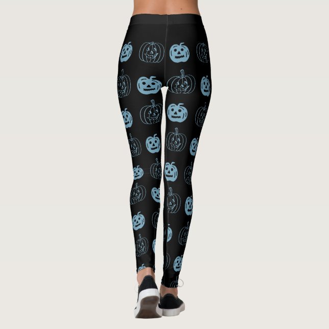 Halloween Black Blue Pumpkin Pattern Kostüm Leggings (Rückseite)