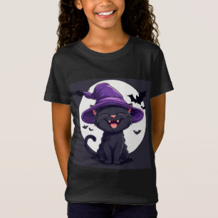 Halloween Black Cat als Hexenhut verkleidet T-Shirt