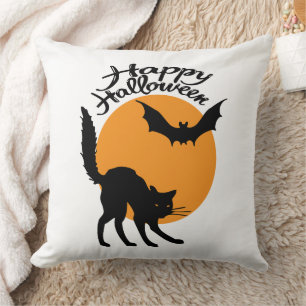 Halloween Black Cat and bat with moon, halloween Kissen