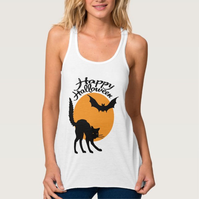 Halloween Black Cat and bat with moon, halloween Tank Top (Vorderseite)
