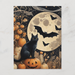 Halloween Black Cat and Bats Postkarte