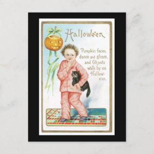 Halloween Black Cat and Boy Postkarte