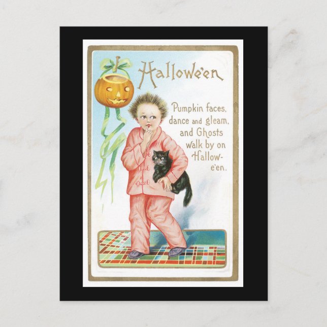 Halloween Black Cat and Boy Postkarte (Vorderseite)