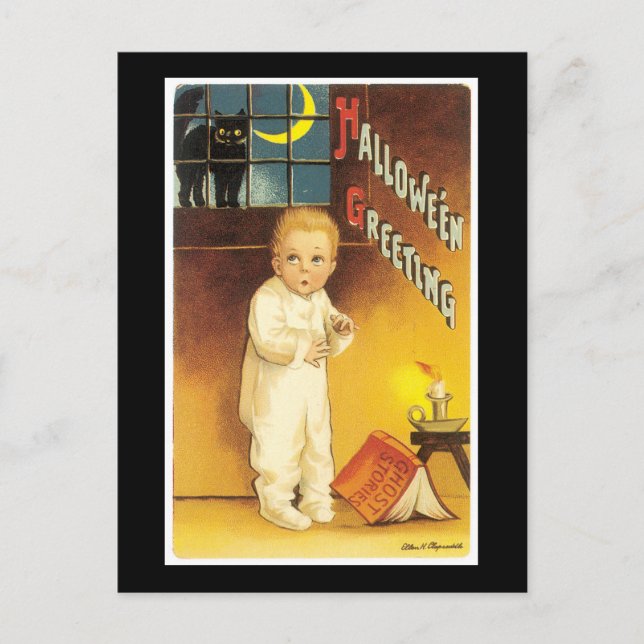 Halloween Black Cat and Child Postkarte (Vorderseite)