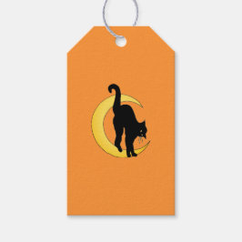 Halloween Black Cat and Cresent Moon Gift Tag Geschenkanhänger