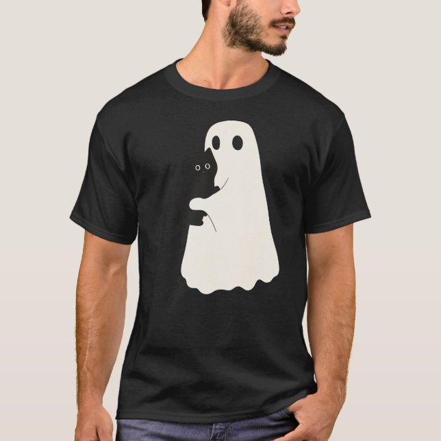 Halloween Black Cat And Ghost Cats Ghosts Retro Gr T-Shirt (Vorderseite)
