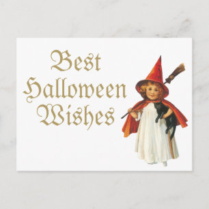 Halloween Black Cat and Hexenmädchen Postkarte