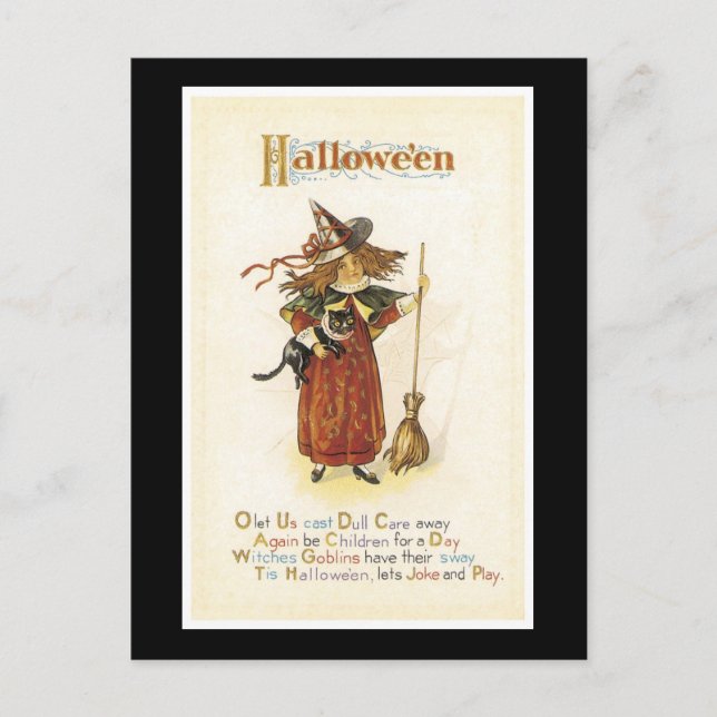 Halloween Black Cat and Hexenmädchen Postkarte (Vorderseite)
