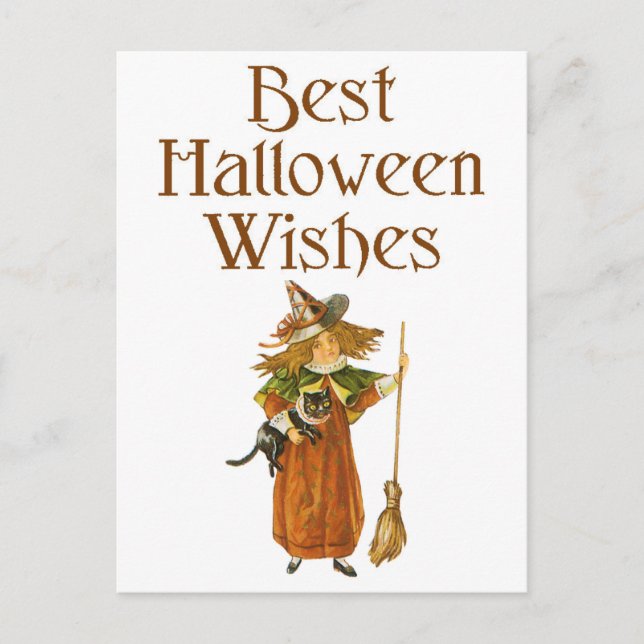 Halloween Black Cat and Hexenmädchen Postkarte (Vorderseite)