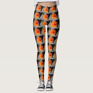 Halloween Black Cat and Jack-O-Lantern Leggings