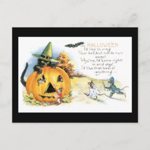 Halloween Black Cat and Mouse Postkarte