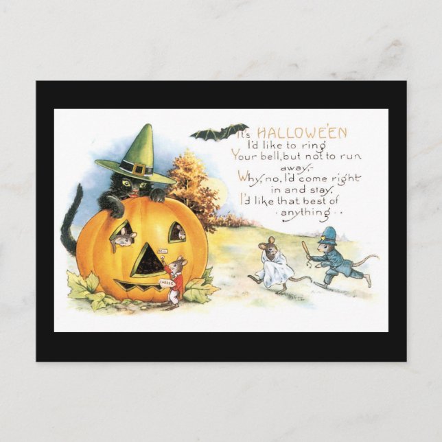 Halloween Black Cat and Mouse Postkarte (Vorderseite)