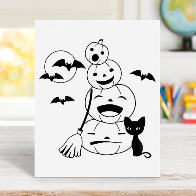 Halloween Black Cat and Pumpkins Coloring Page Poster (Von Creator hochgeladen)