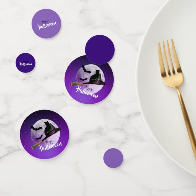 Halloween Black Cat auf Broom Full Moon Konfetti (Gruppe)