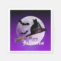 Halloween Black Cat auf Broom Full Moon