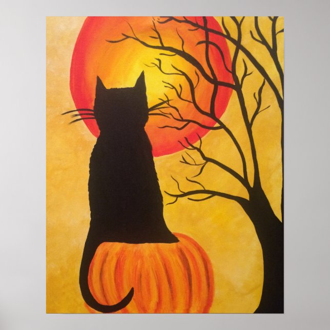 Halloween Black Cat auf Pumpkin Poster (Vorne)