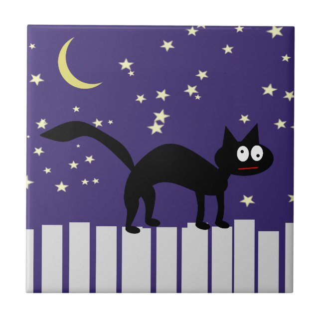 Halloween Black Cat auf Zaun Fliese (Vorderseite)