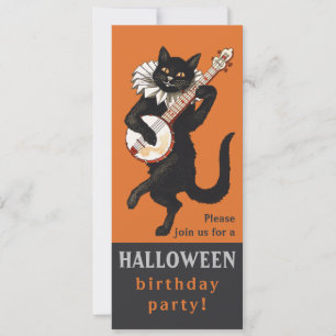 Halloween Black Cat Banjo CC1162 Geburtstagsparty Einladung