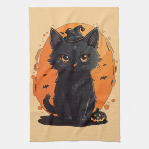 Halloween Black Cat, Black Jack O' Lantern Geschirrtuch