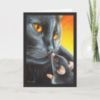 Halloween Black Cat & Black Mouse Wasserfarbe Kuns