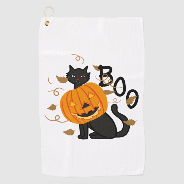 Halloween Black Cat Boo Golfhandtuch (Vorderseite)
