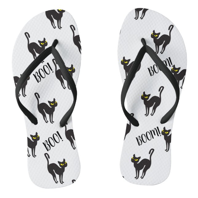 Halloween Black Cat, Boo! Süße Tier-Geschenke Flip Flops (Fußbett)